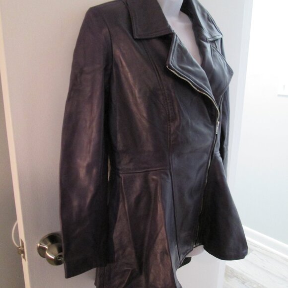 Women's Purple Asymmetrical Leather Peplum Jacket NWOT Sz M - Picture 7 of 12